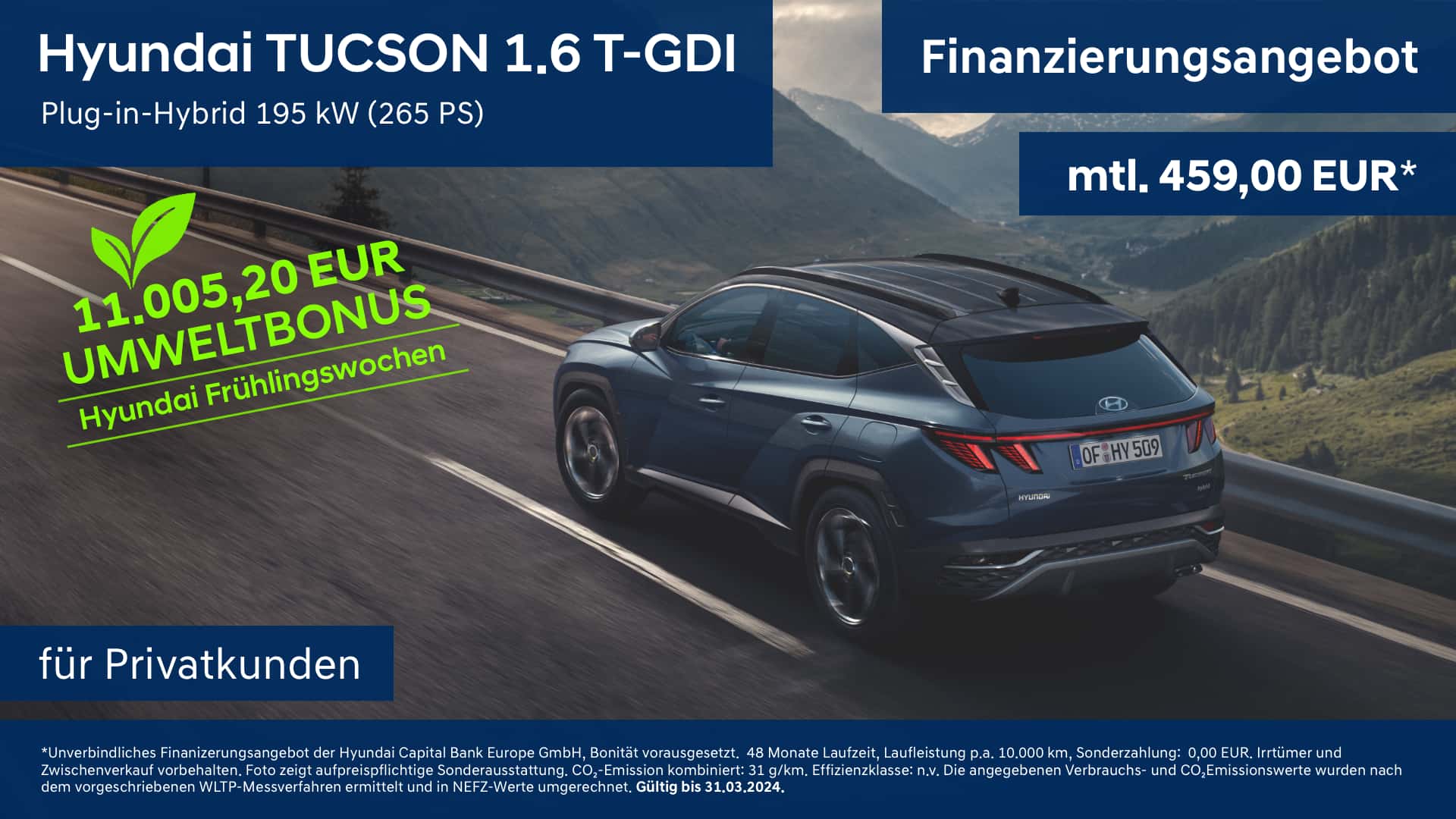 Hyundai TUCSON 1.6 T-GDI Plug-in-Hybrid Finanzierungsangebot für Privatkunden mit Umweltbonus