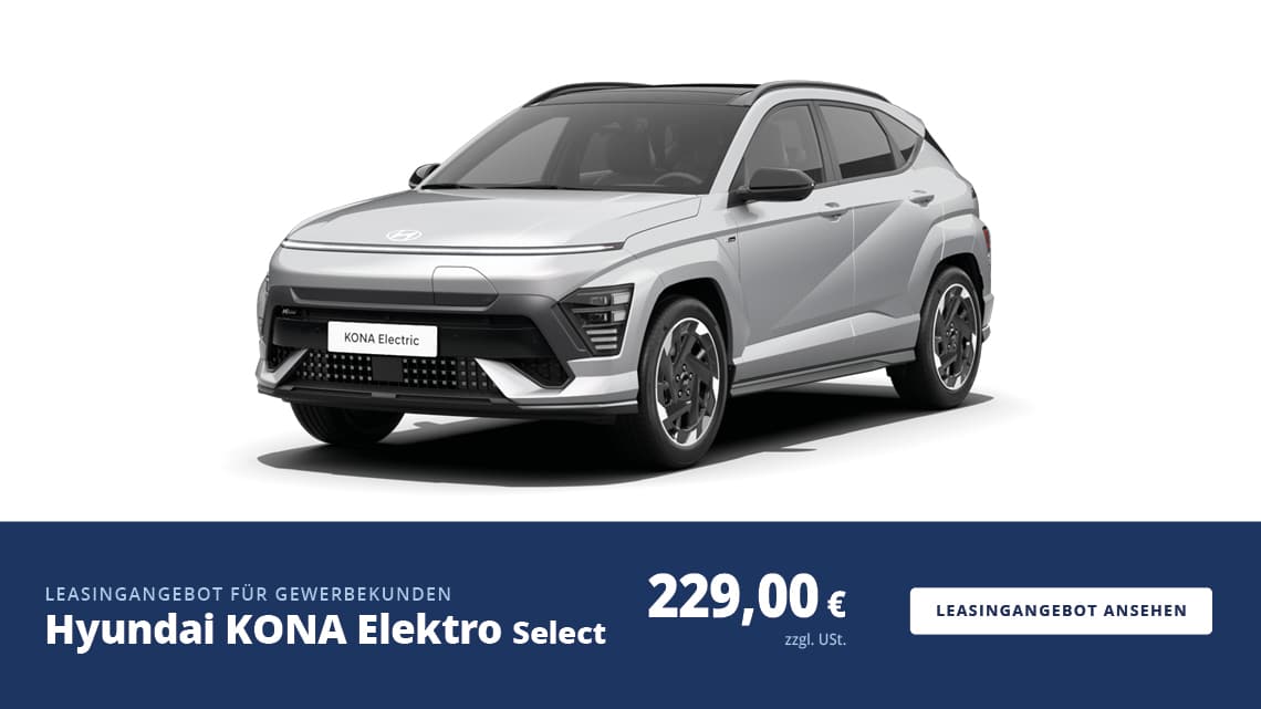Hyundai KONA Elektro Leasingangebot für Gewerbekunden - gültig bis 30.09.2026